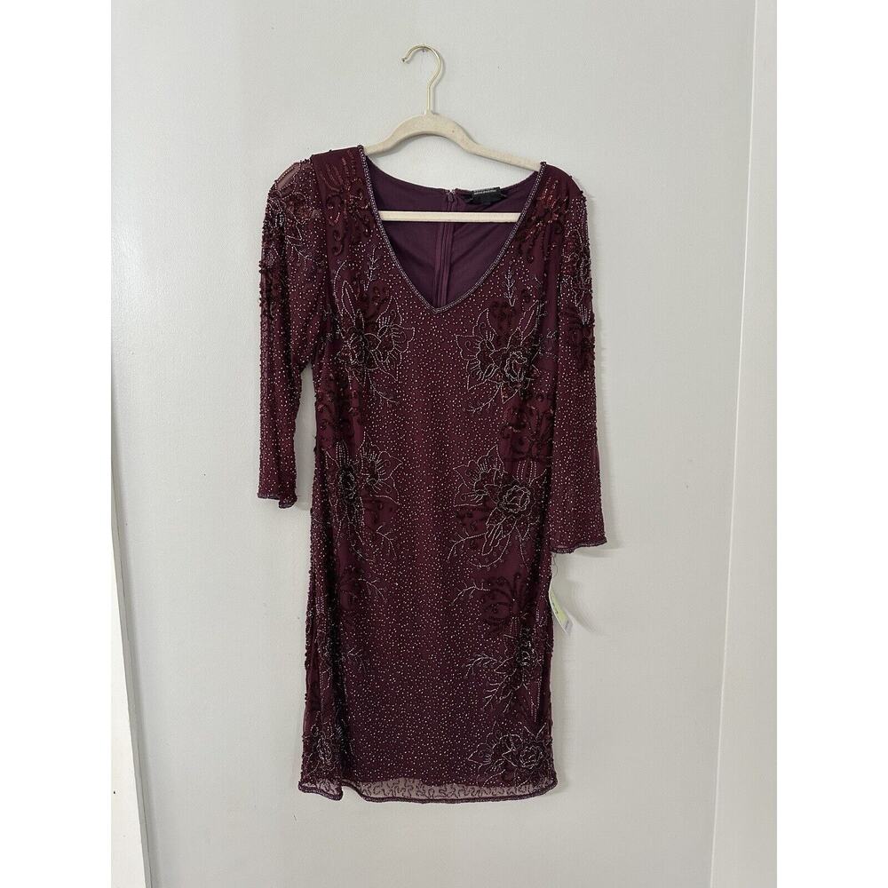 Pisarro Nights Dress Womens Size 10 V Neck Beaded Cocktail Purple